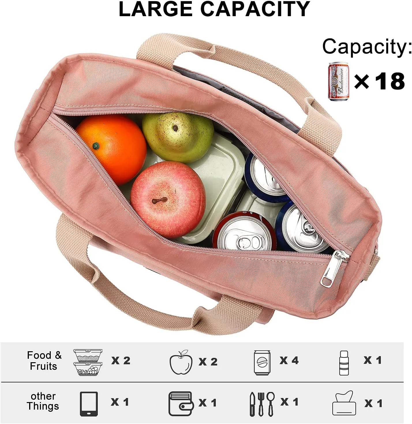 Weitars Lunch Bag for Women Work,Insulated Lunch Box Extra Large Lunch Tote Bag,Wide-Open Tote Cooler Bag With Removable Shoulder Strap with Side Pocket,Lunchbag For Picnic Hiking Beach