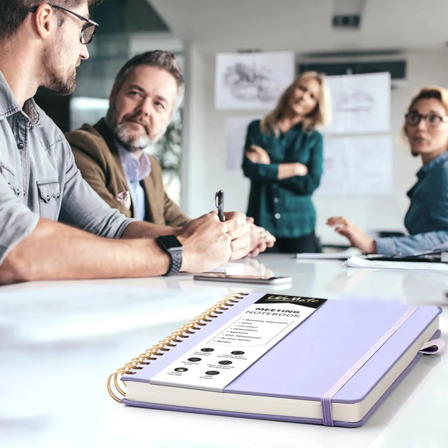 WEMATE Simplified Meeting Notebook for Work with Action Items 200 Pages, B5 (10" × 7") - Light Purple
