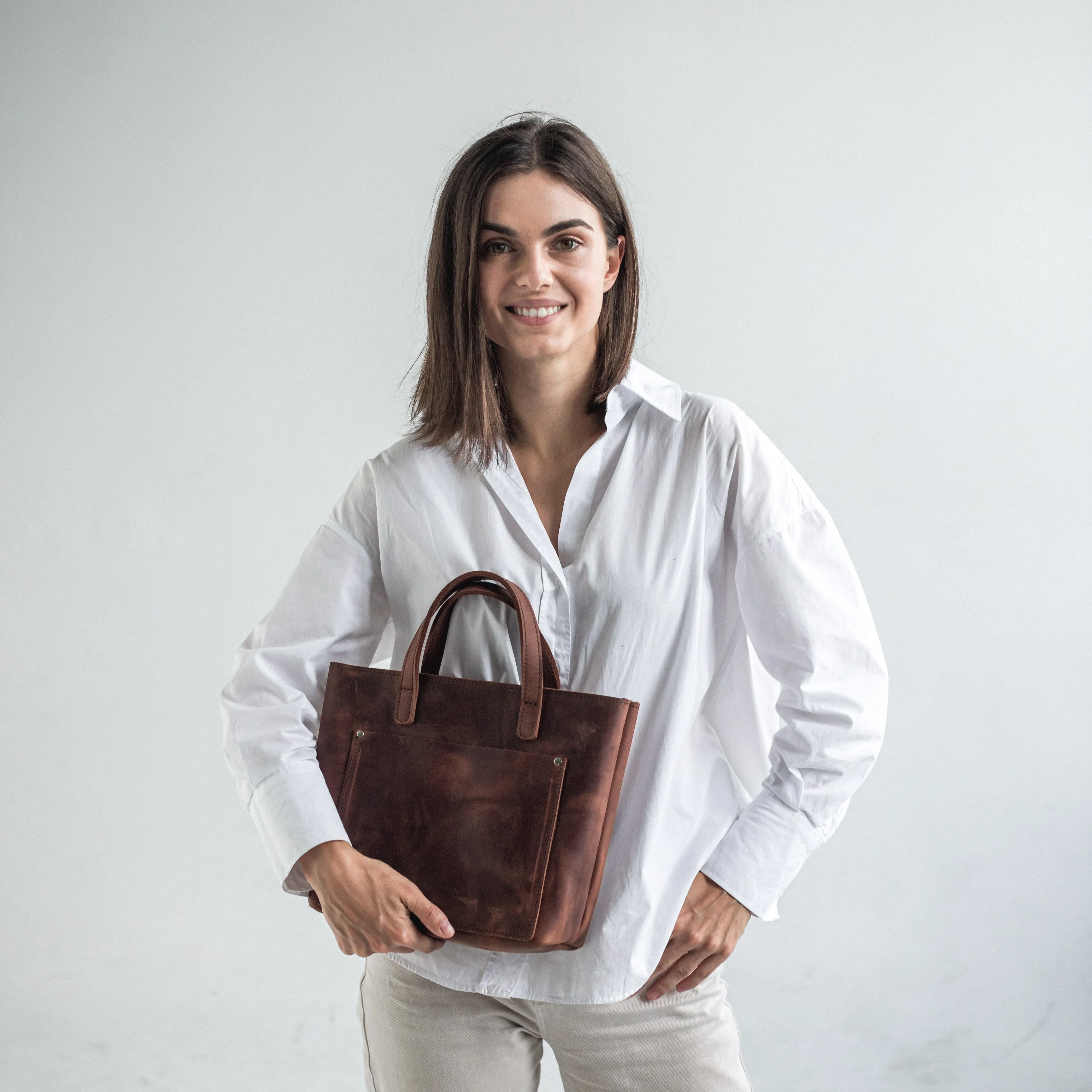Whiskey leather mini tote bag