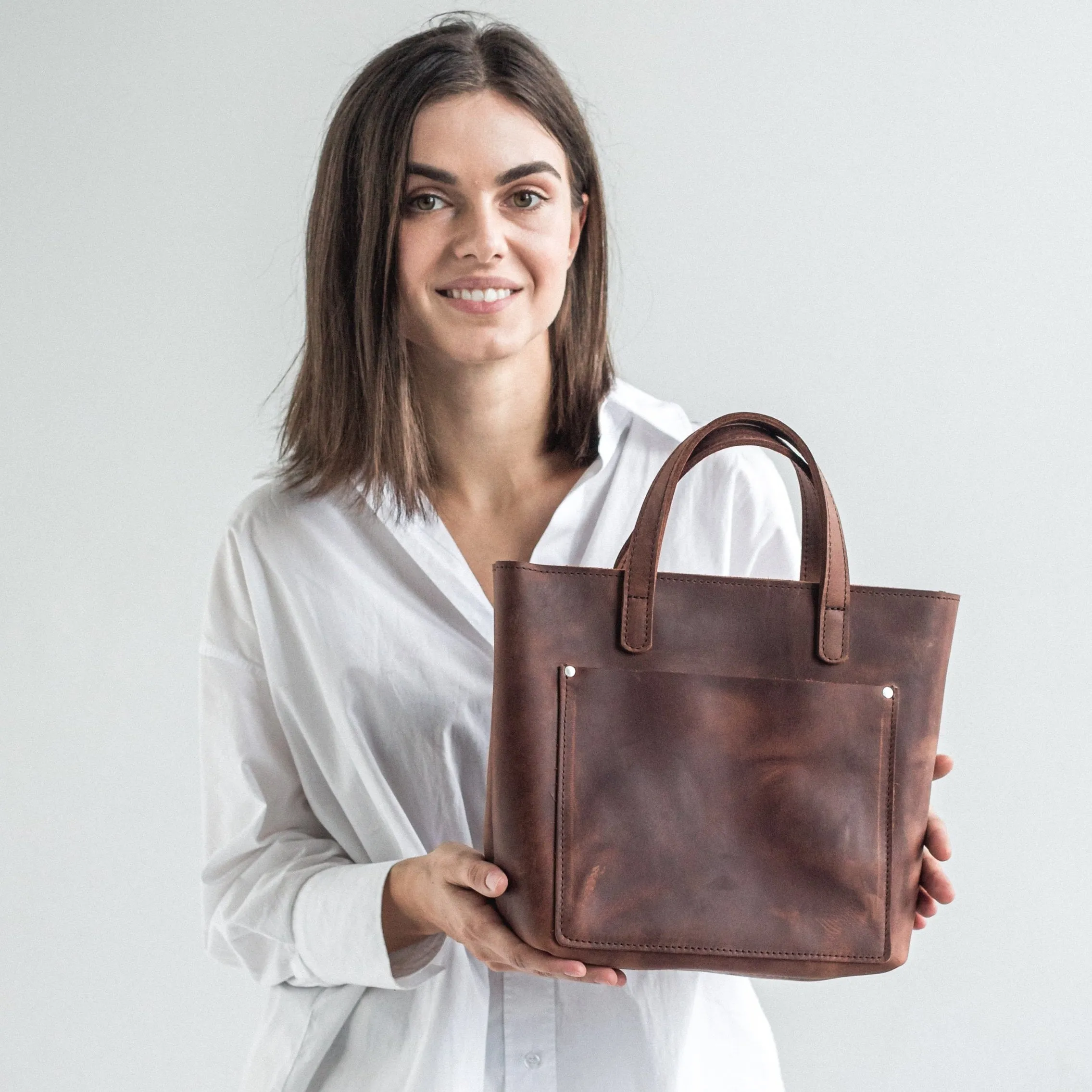 Whiskey leather mini tote bag