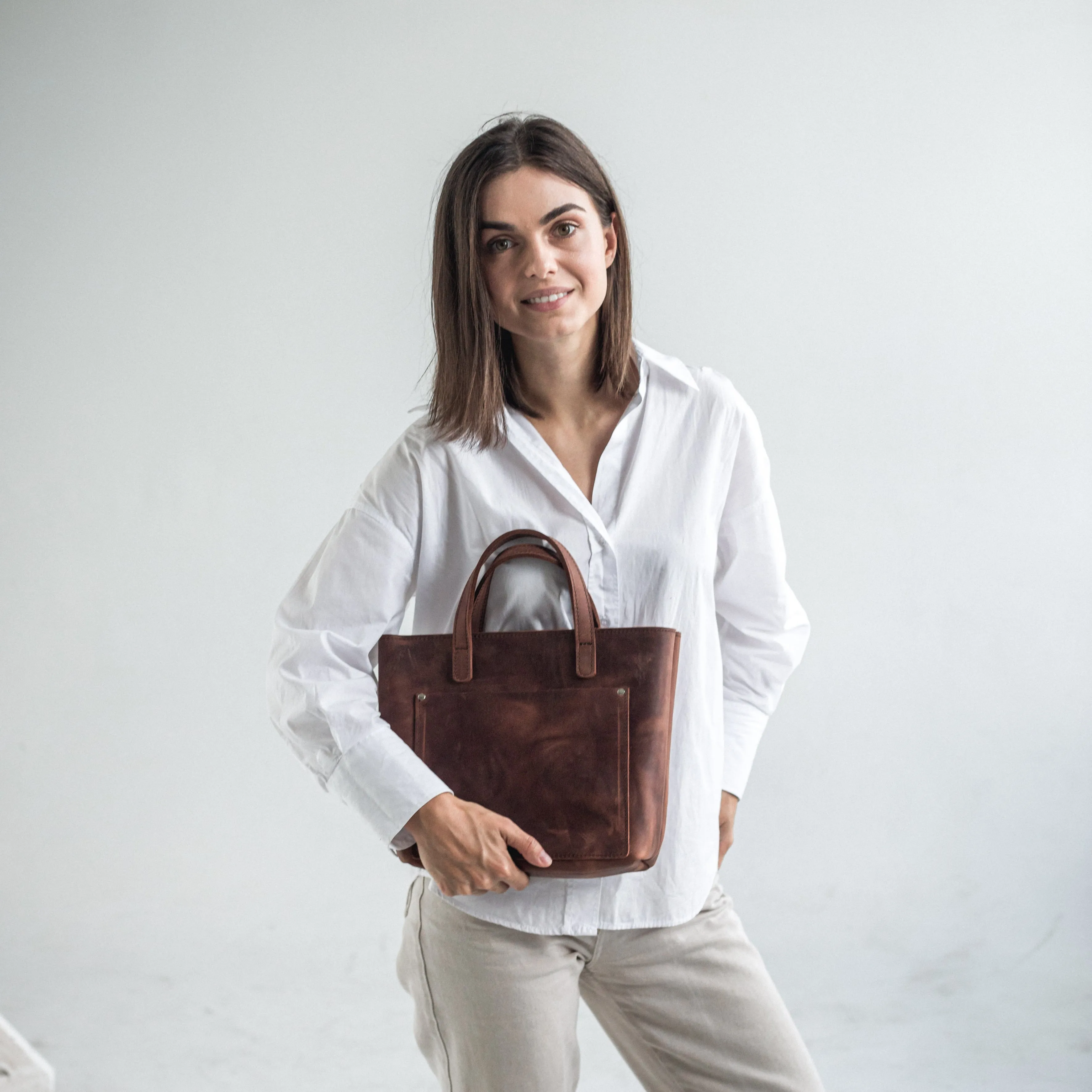 Whiskey leather mini tote bag