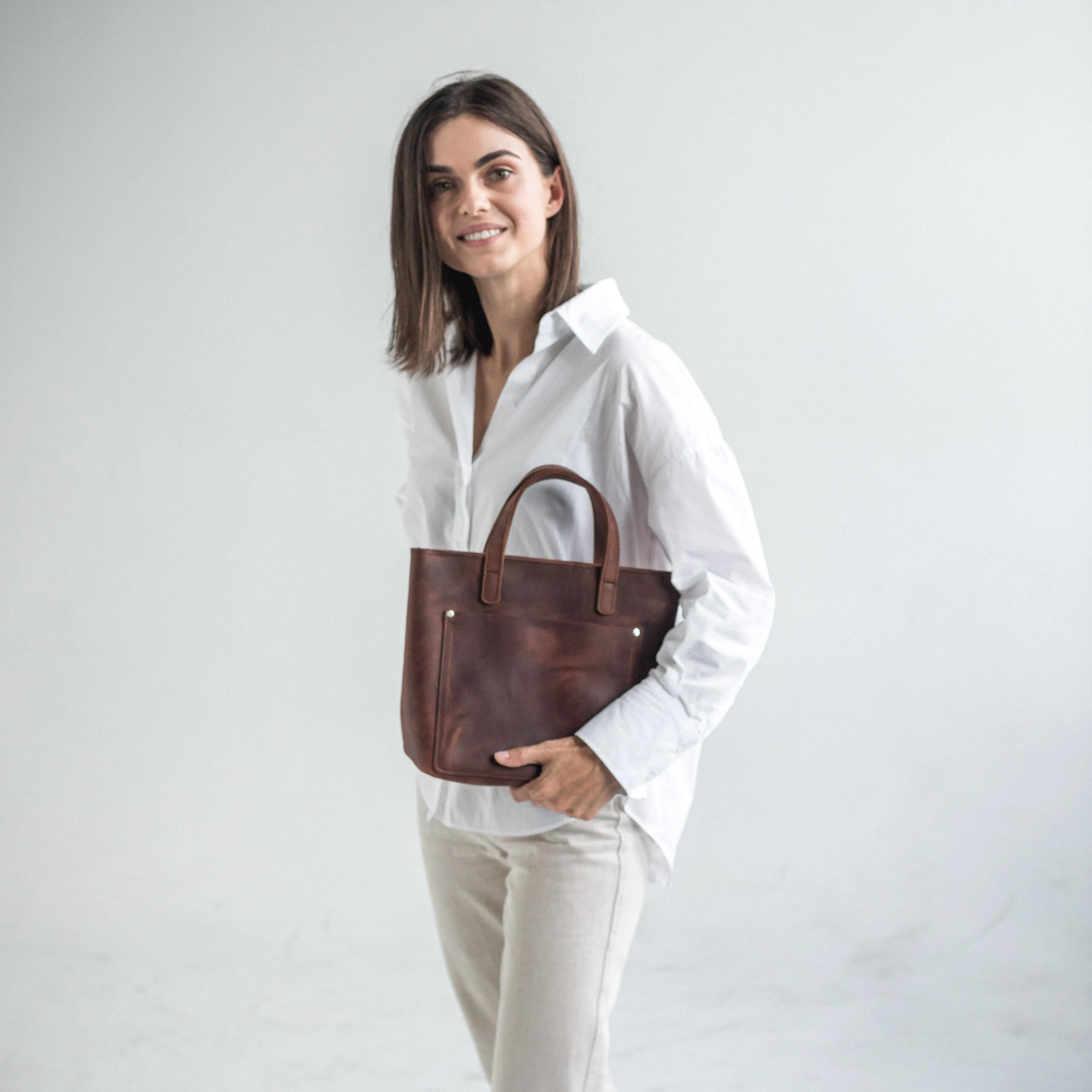 Whiskey leather mini tote bag