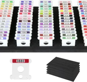 White 3mm Acrylic Embroidery Floss Bobbins,500Pcs Embroidery Thread Organizer with Printed Number and Color Swatch for Cross Stitch Thread Storage (with 5 Foam Inserts for Bisley)