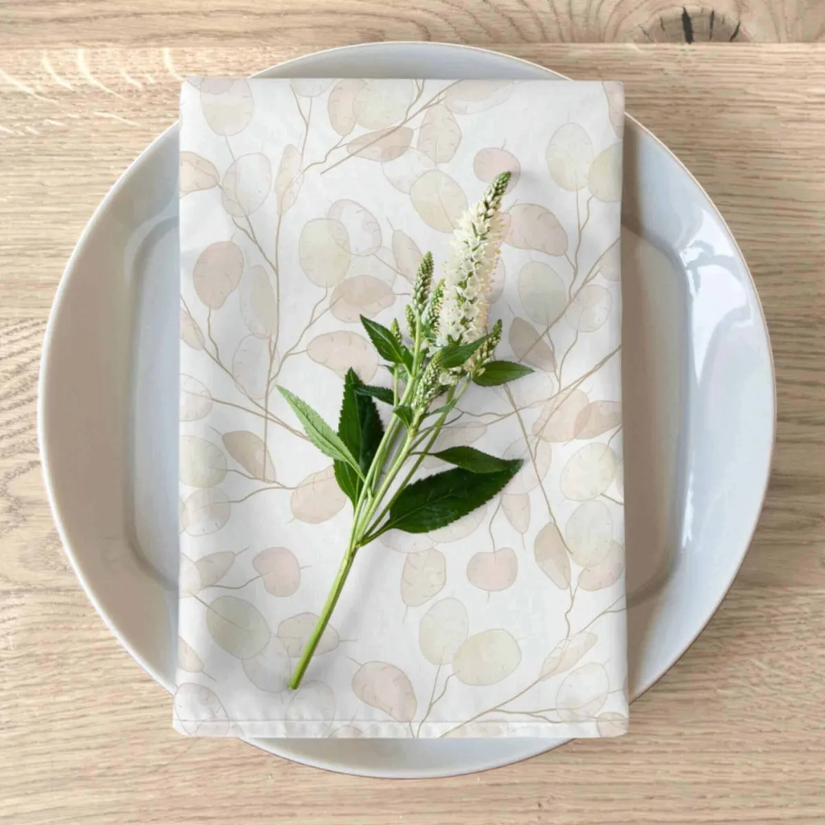 White & Tan Lunaria Floral 4 Pc. Napkins set