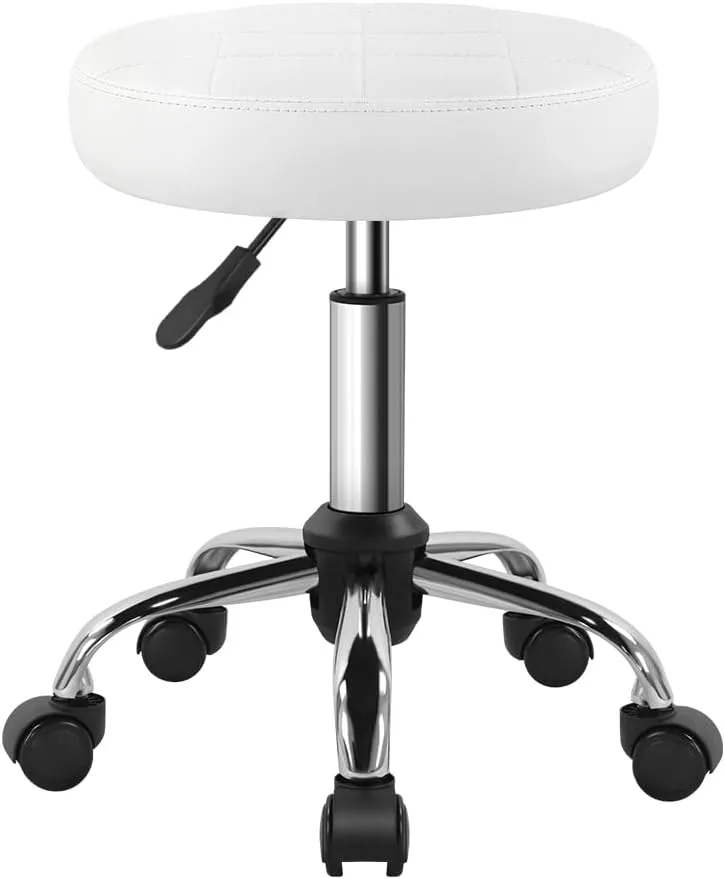 White Classic Swivel Stool with Wheel Perfect for Salon Work Home SPA Shop Height-Adjustable and Cost-Effective Rolling Stool Chair Small