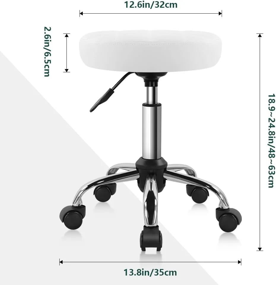 White Classic Swivel Stool with Wheel Perfect for Salon Work Home SPA Shop Height-Adjustable and Cost-Effective Rolling Stool Chair Small