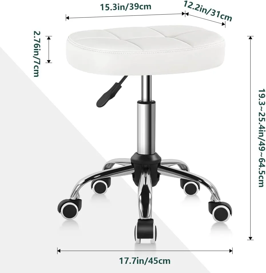 White Minimalist Square Swivel Stool with Wheel Perfect for Work SPA Shop Massage Height-Adjustable and Cost-Effective Rolling Stool Chair