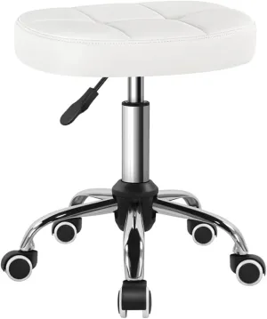 White Minimalist Square Swivel Stool with Wheel Perfect for Work SPA Shop Massage Height-Adjustable and Cost-Effective Rolling Stool Chair