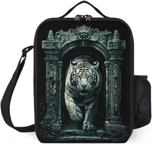 White Tiger Architecture Lunch Bag Insulated Cooler Dinner Box Reusable Tote Bag with Shoulder Strap for Work