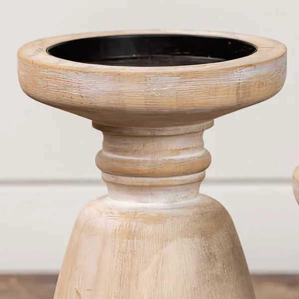 Whitewash Pillar Candle Holders, Set of 2