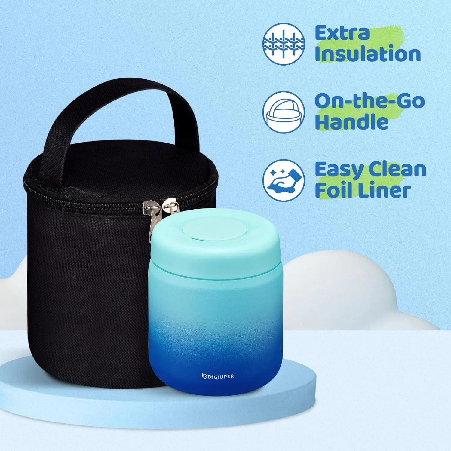 Wide-Mouth Thermo for Hot Food w/Insulated Lunch Bag - Cold-12h Hot-8h, 17 oz BPA-free & Spill-proof Stainless Steel Vacuum Soup Box Container for Adults Kids, Space Bento Food Jar for Office Travel