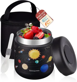 Wide-Mouth Thermo for Hot Food w/Insulated Lunch Bag - Cold-12h Hot-8h, 17 oz BPA-free & Spill-proof Stainless Steel Vacuum Soup Box Container for Adults Kids, Space Bento Food Jar for Office Travel