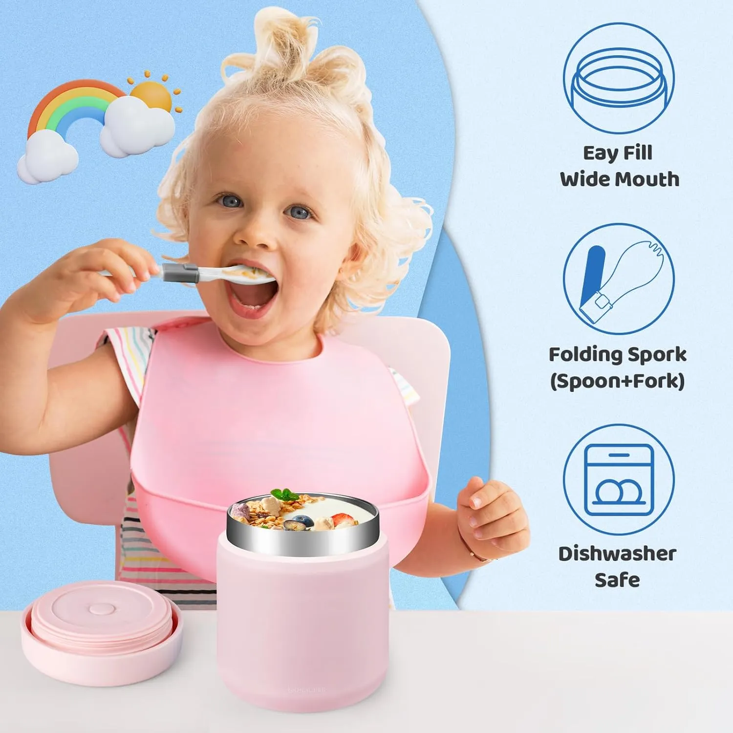 Wide-Mouth Thermo for Hot Food w/Insulated Lunch Bag - Cold-12h Hot-8h, 17 oz BPA-free & Spill-proof Stainless Steel Vacuum Soup Box Container for Adults Kids, Space Bento Food Jar for Office Travel