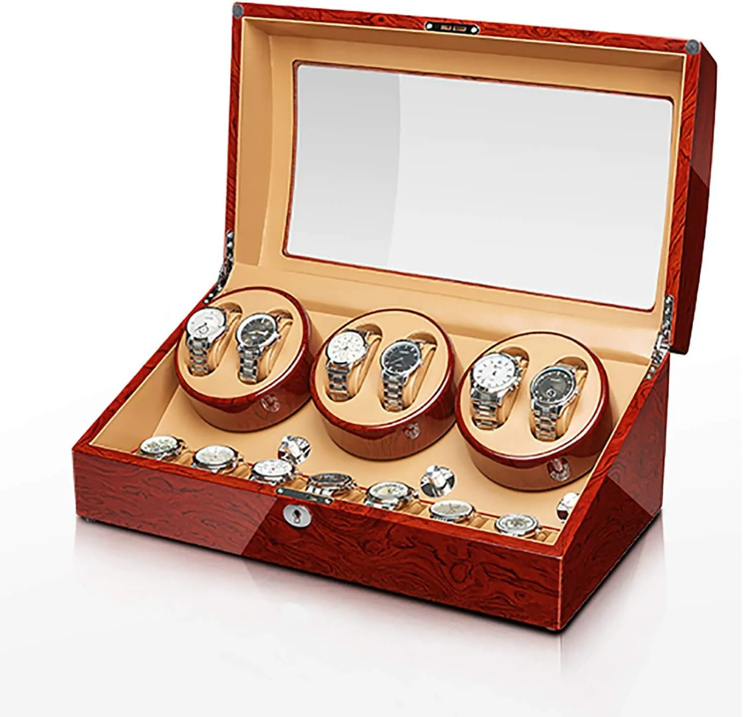 Winding Box Watch Winders - Bevel Rosewood Watch Storage Case Automatic Mechanical Watch Winder Watch Shaker Home Watch Winding Box with Lock Watch Rotating Pl