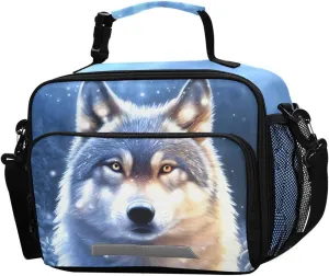 Wolf Snowy Lunch Box for Boys Girls Insulated Lunch Bag Kids Cooler Tote Shoulder Strap Reusable for School Travel Picnic