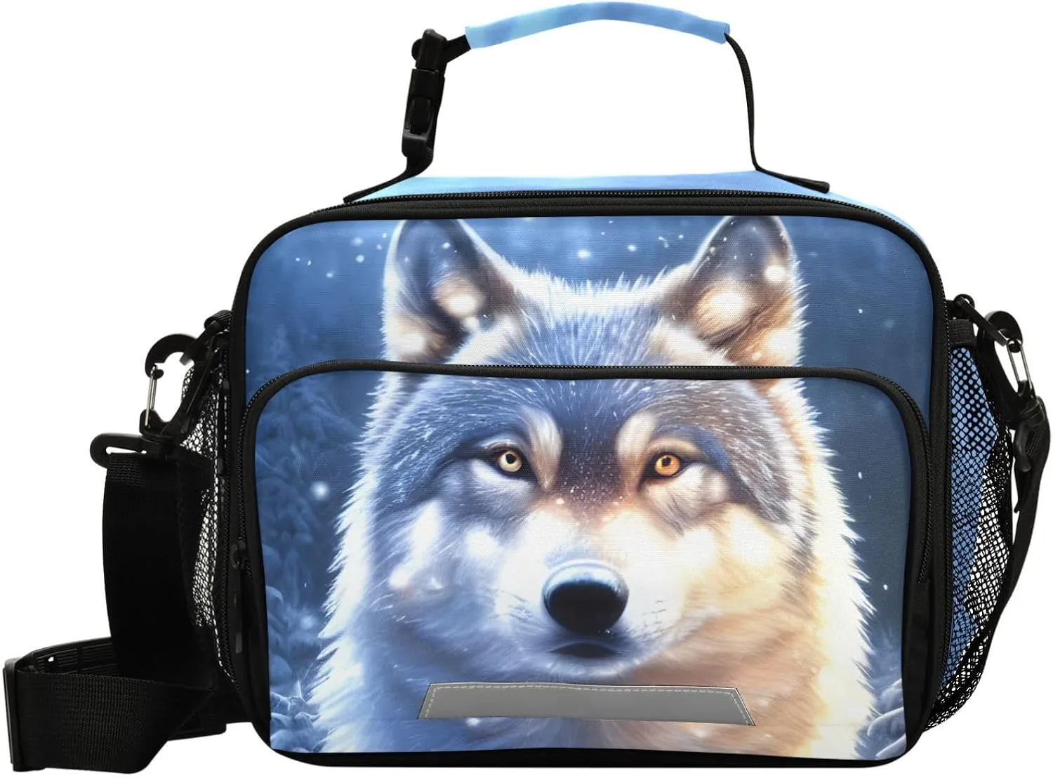 Wolf Snowy Lunch Box for Boys Girls Insulated Lunch Bag Kids Cooler Tote Shoulder Strap Reusable for School Travel Picnic