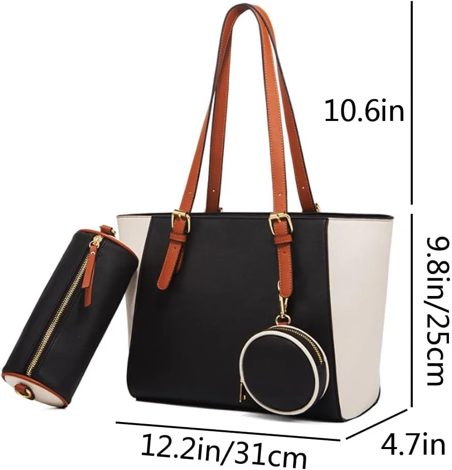 Women 3pcs Tote Shoulder Handbag Purse Set Faux Leather Cylindrical Crossbody Bag Coin Wallet