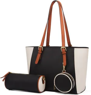 Women 3pcs Tote Shoulder Handbag Purse Set Faux Leather Cylindrical Crossbody Bag Coin Wallet