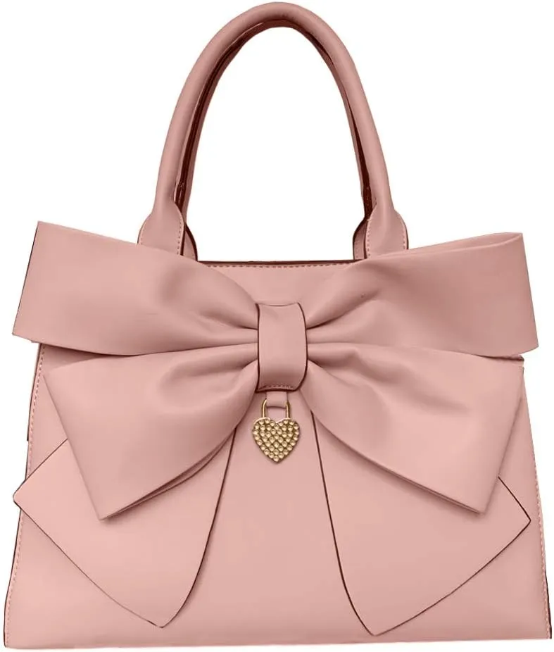 Women Big Bow-Knot Handbag 2 Pcs Set Leather Tote Top Handle Bag Clutch Wallet