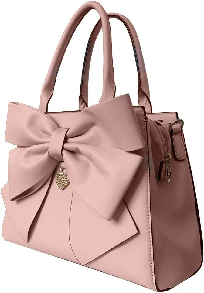 Women Big Bow-Knot Handbag 2 Pcs Set Leather Tote Top Handle Bag Clutch Wallet