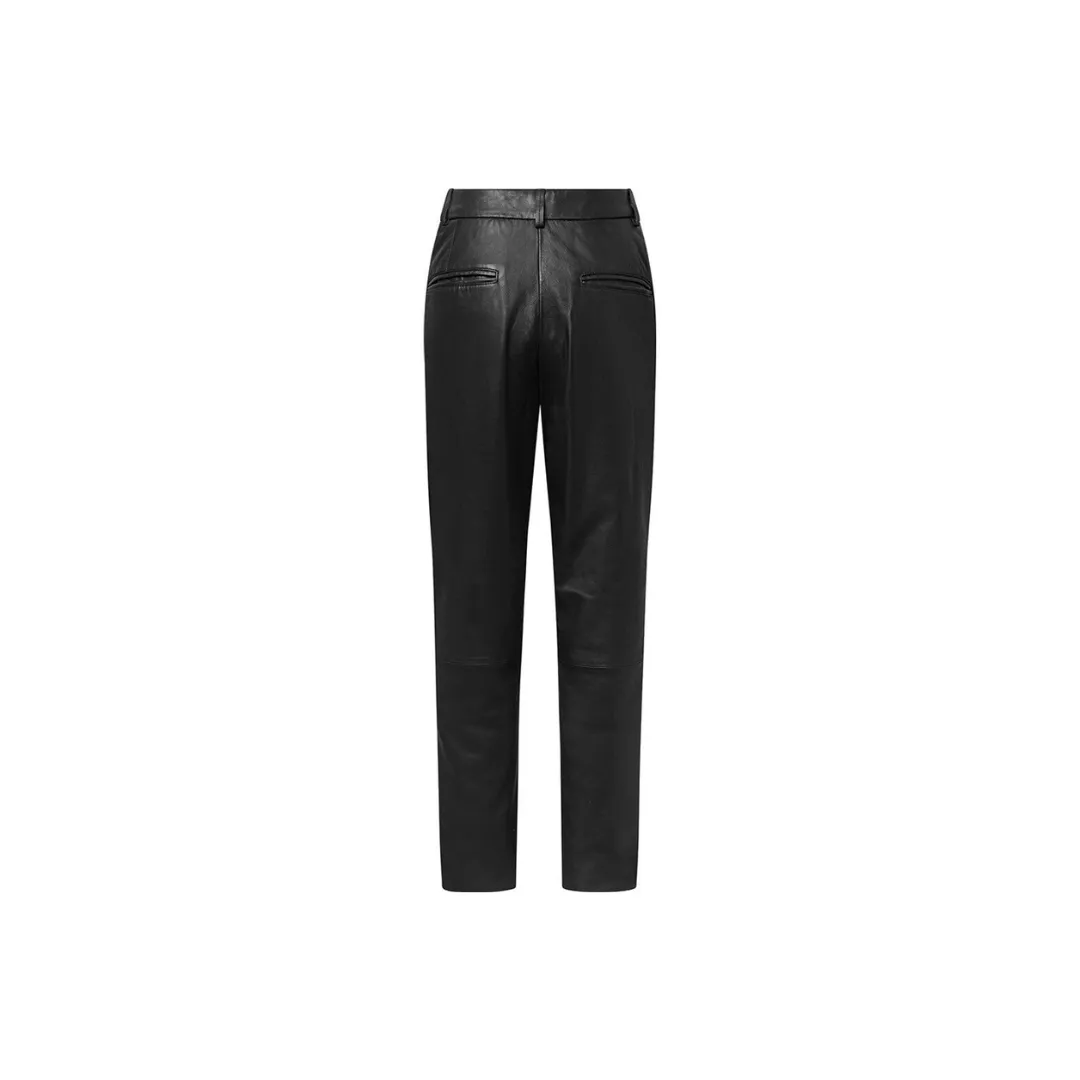 Women chino leather pants Black