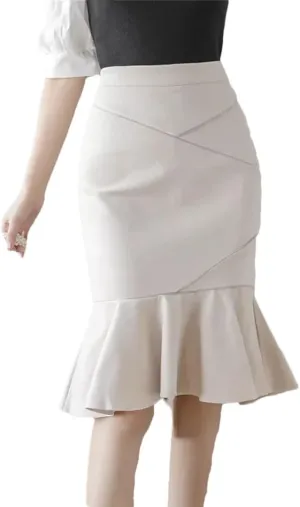 Women Fashion Black Ruffles High Waist Bodycon Long Skirts Elegant Korean Office Sexy Pencil Skirt