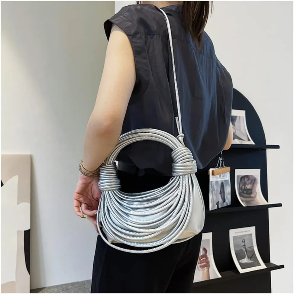Women Fashion Woven Handbag PU Leather Satchel Creative Noodles Style Crossbody Bag