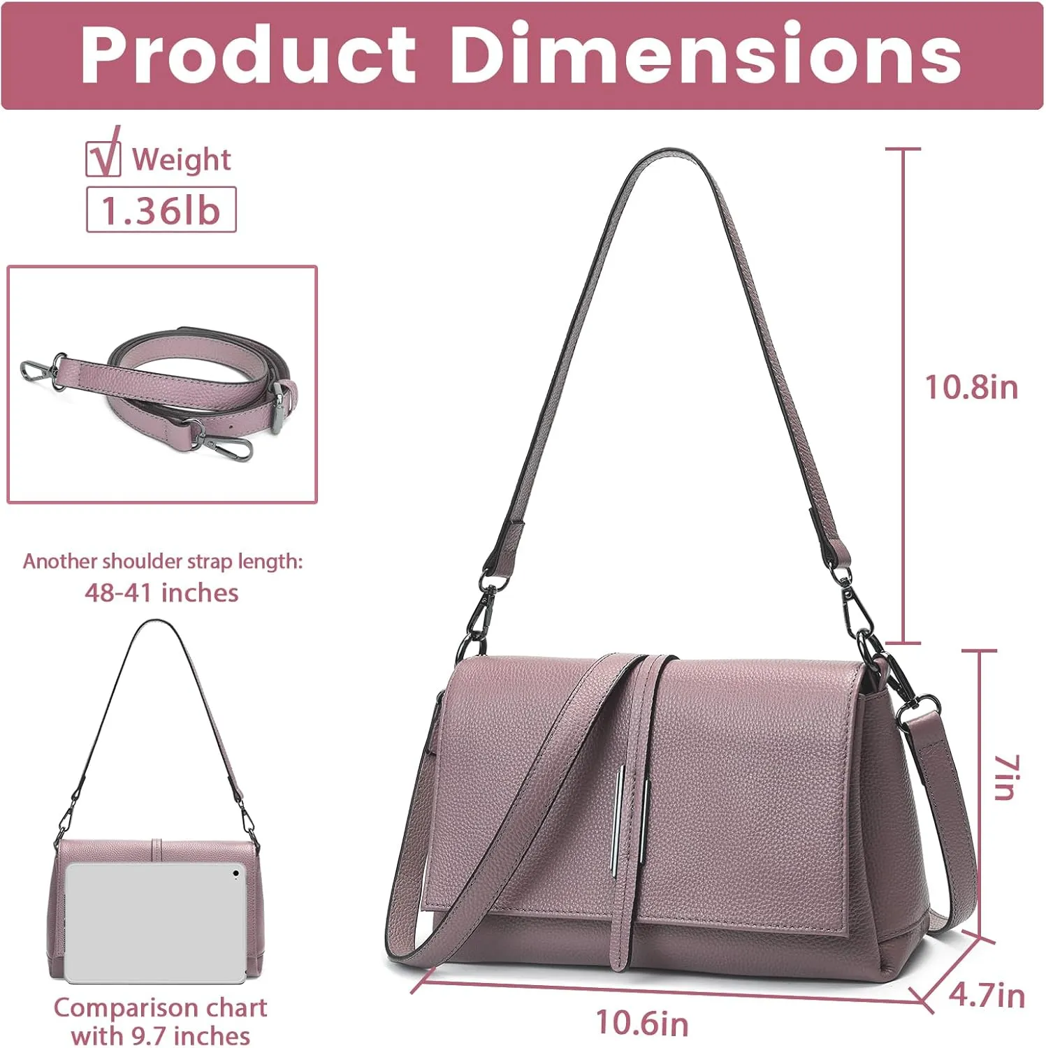Women Genuine Leather Shoulder Bags Classic Crossbody Purses for Lady Handbag
