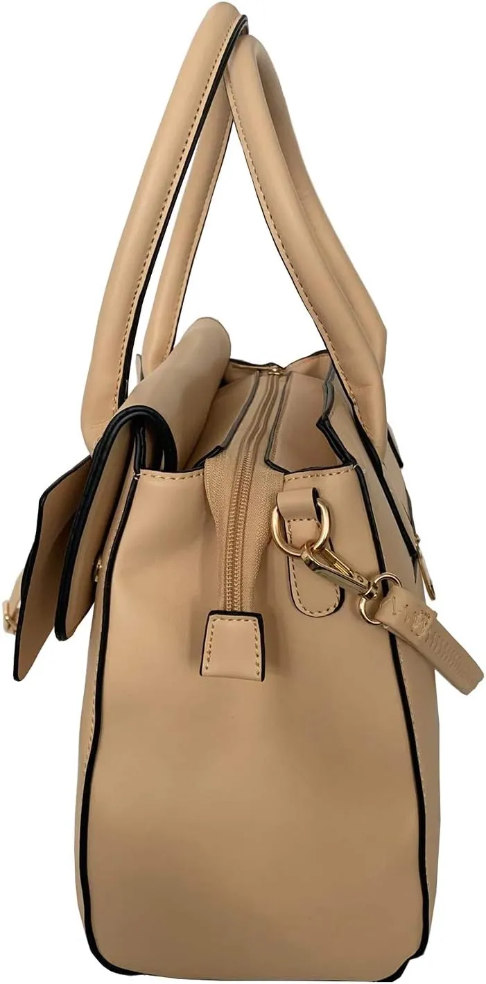 Women Handbag 2 Pcs Set Big Bow-Knot PU Leather Top Handle Bag Designer Tote Bag Clutch Wallet Set for Ladies, Pink