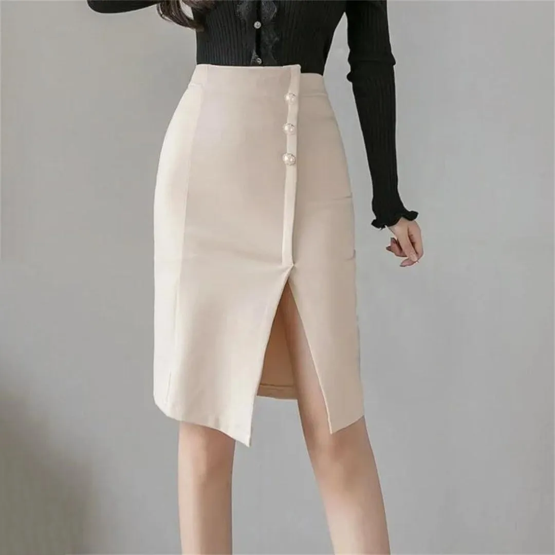 Women Knee Length Bodycon Pencil Skirt Fashion High Waist Korean Winter Elegant Office Skirt
