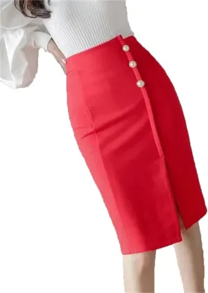 Women Knee Length Bodycon Pencil Skirt Fashion High Waist Korean Winter Elegant Office Skirt