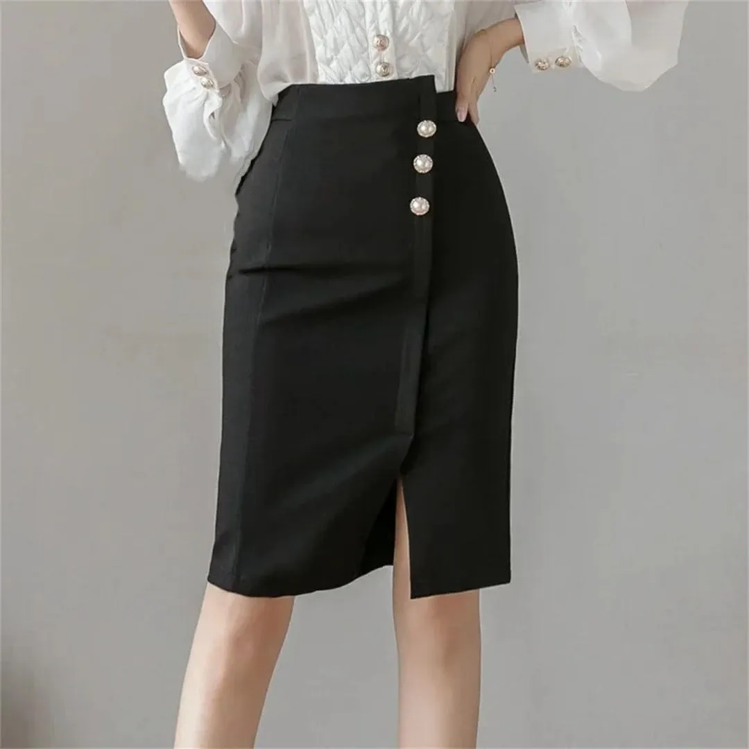 Women Knee Length Bodycon Pencil Skirt Fashion High Waist Korean Winter Elegant Office Skirt