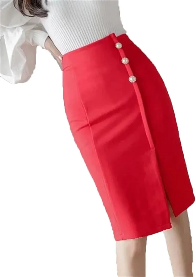 Women Knee Length Bodycon Pencil Skirt Fashion High Waist Korean Winter Elegant Office Skirt