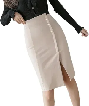 Women Knee Length Bodycon Pencil Skirt Fashion High Waist Korean Winter Elegant Office Skirt