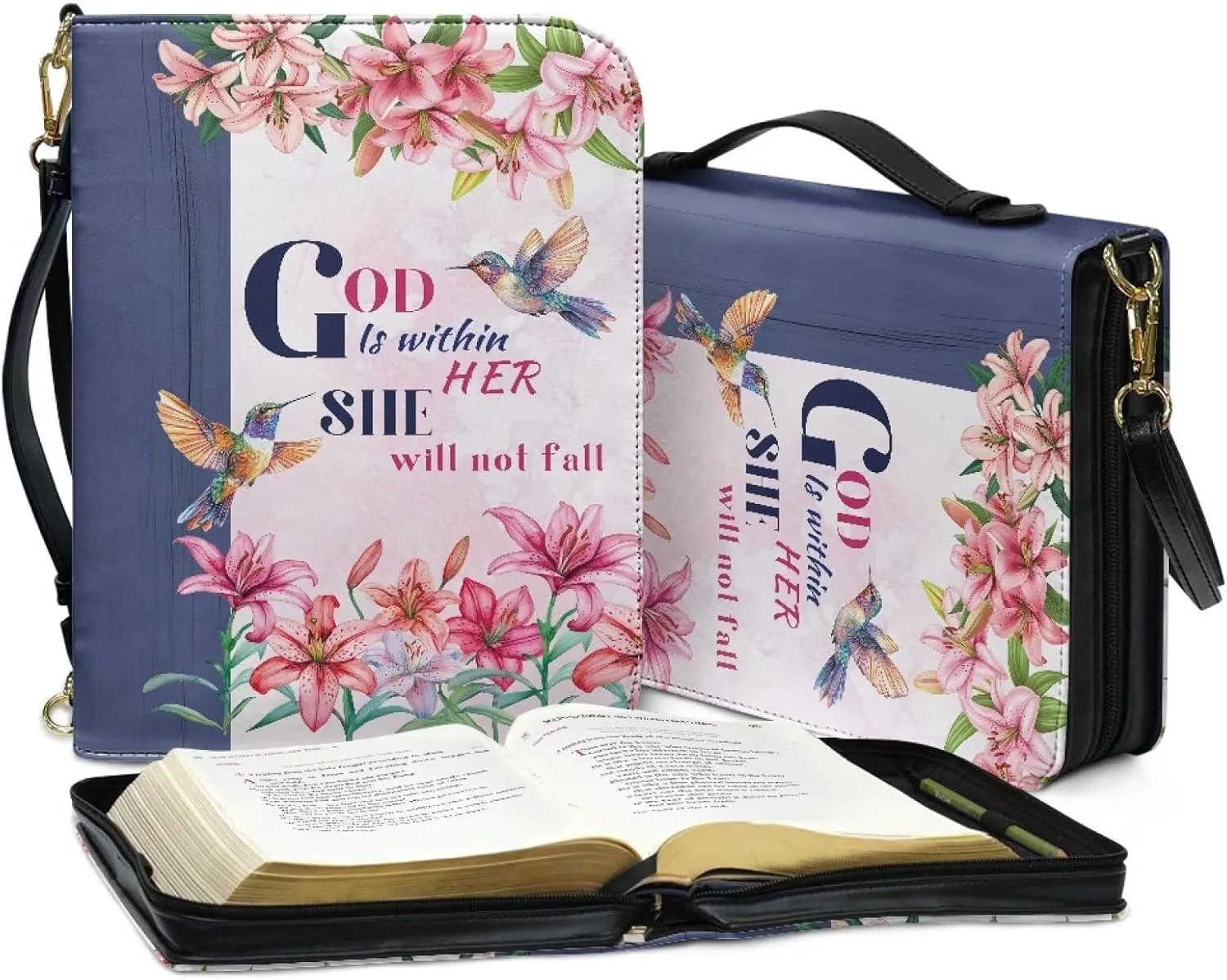 Women Men Bible Cover with Adjustable Strap Shoulder Strap Bag Bible Carrying Case for Church Services Bible Case