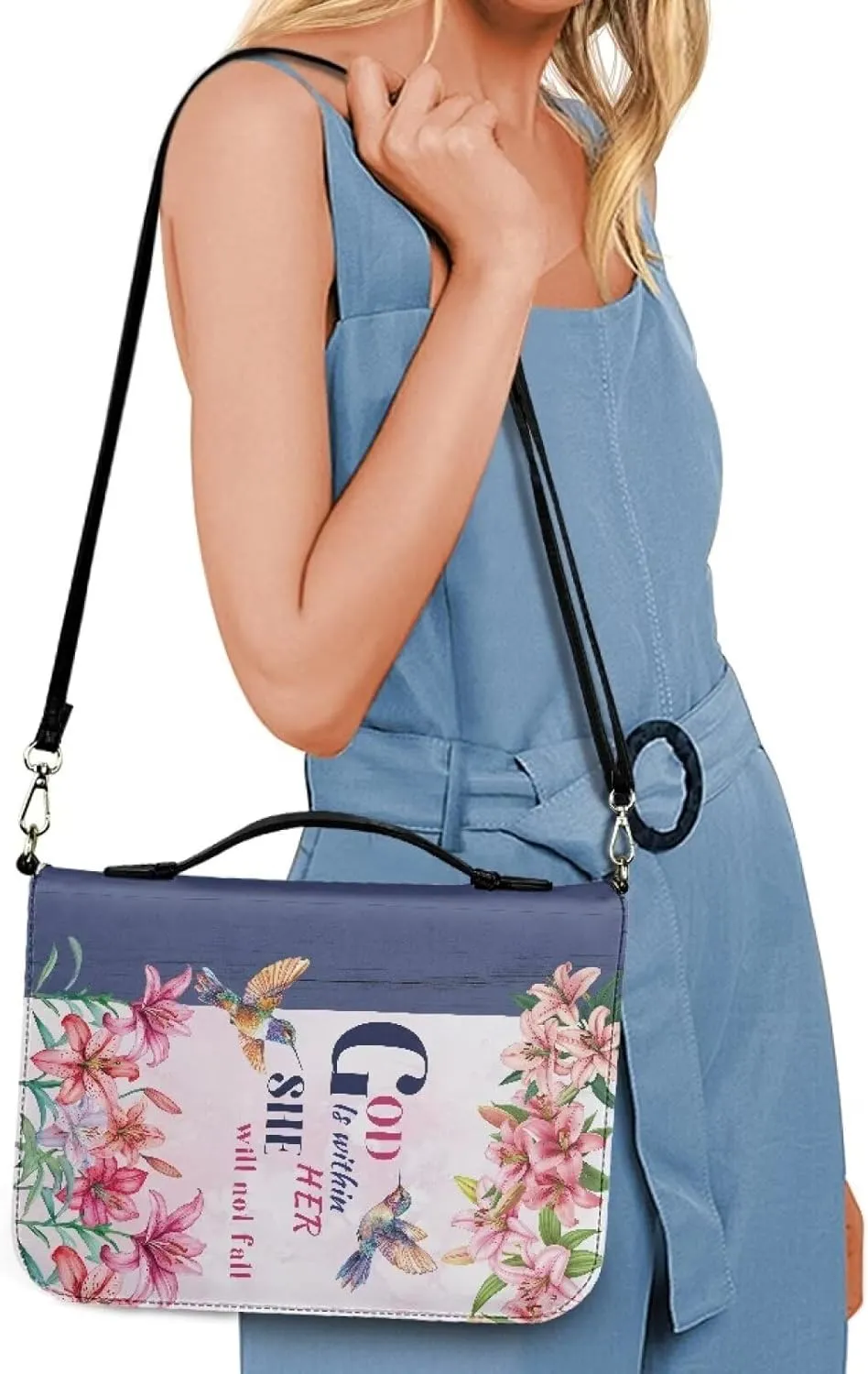 Women Men Bible Cover with Adjustable Strap Shoulder Strap Bag Bible Carrying Case for Church Services Bible Case