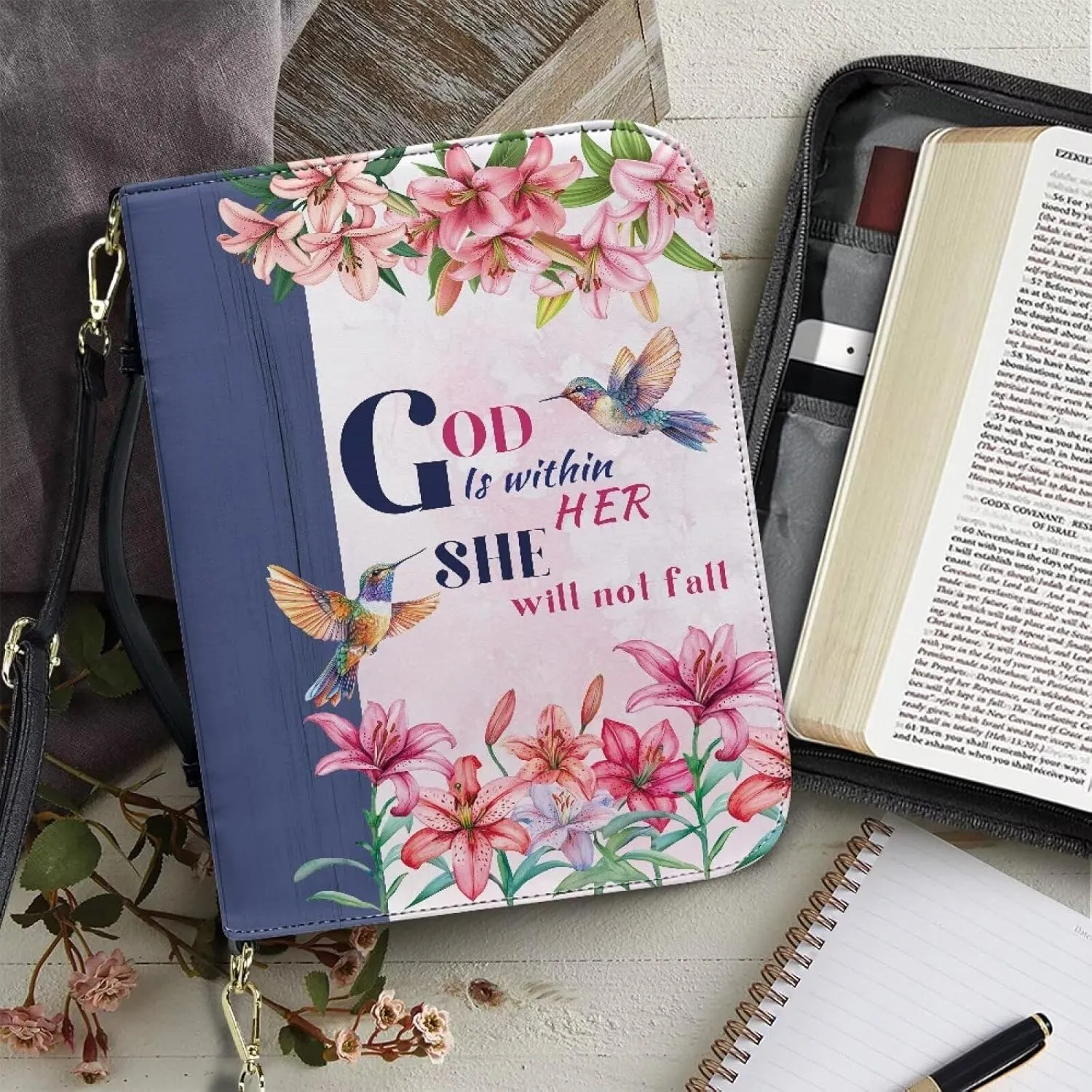 Women Men Bible Cover with Adjustable Strap Shoulder Strap Bag Bible Carrying Case for Church Services Bible Case