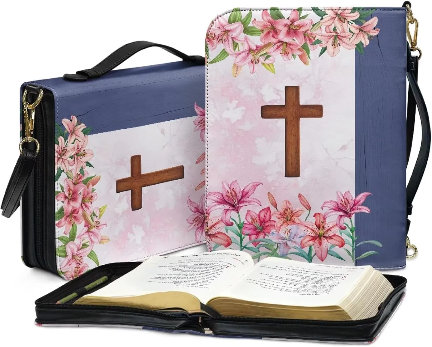 Women Men Bible Cover with Adjustable Strap Shoulder Strap Bag Bible Carrying Case for Church Services Bible Case