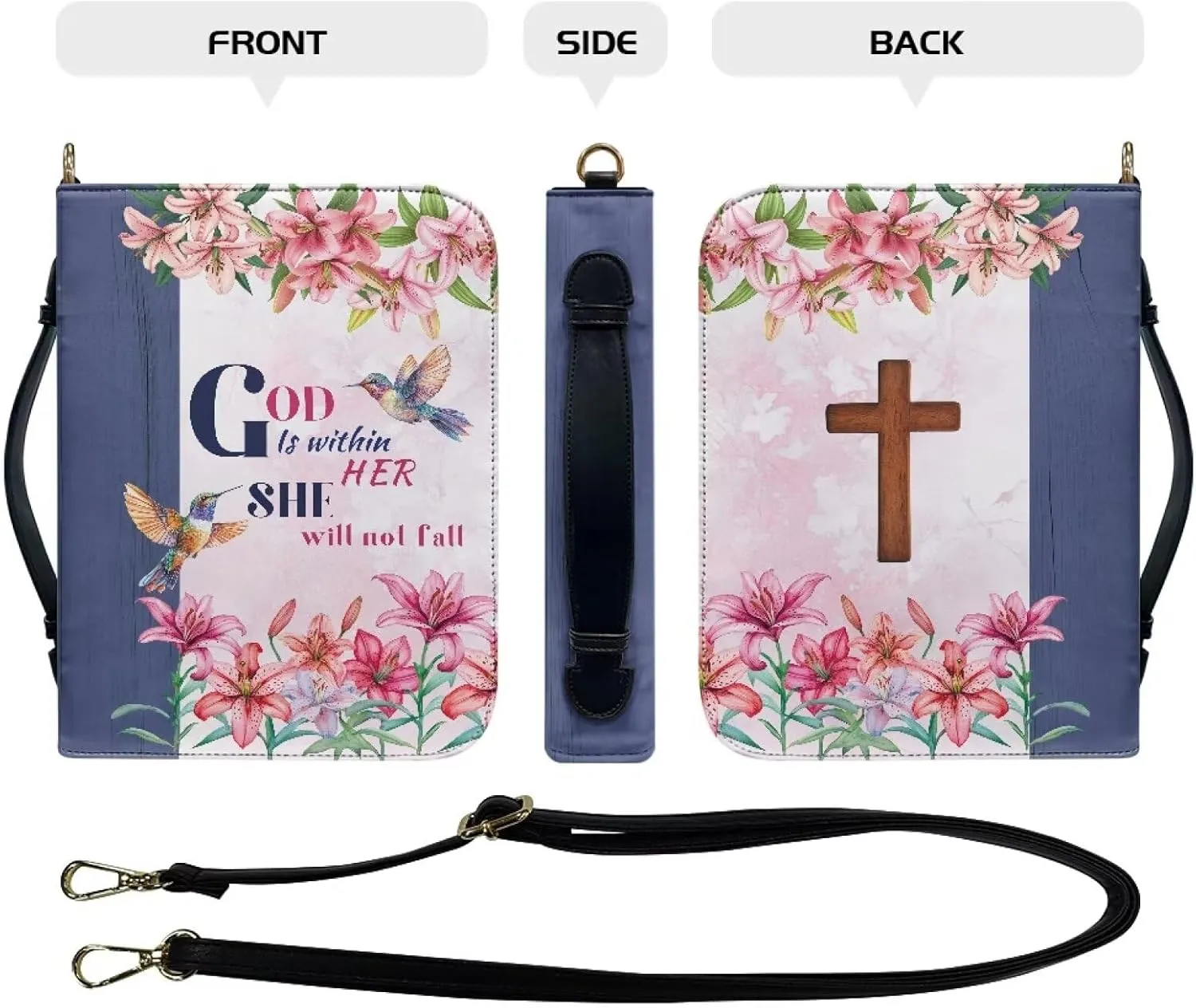 Women Men Bible Cover with Adjustable Strap Shoulder Strap Bag Bible Carrying Case for Church Services Bible Case