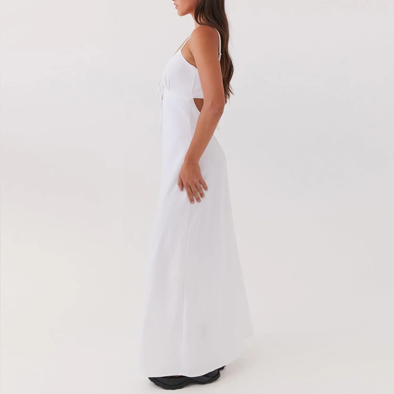 Women Silk Satin Maxi Dress Spaghetti Strap Elegant Open Back Long Formal Dress Cut Out Bodycon Dresses