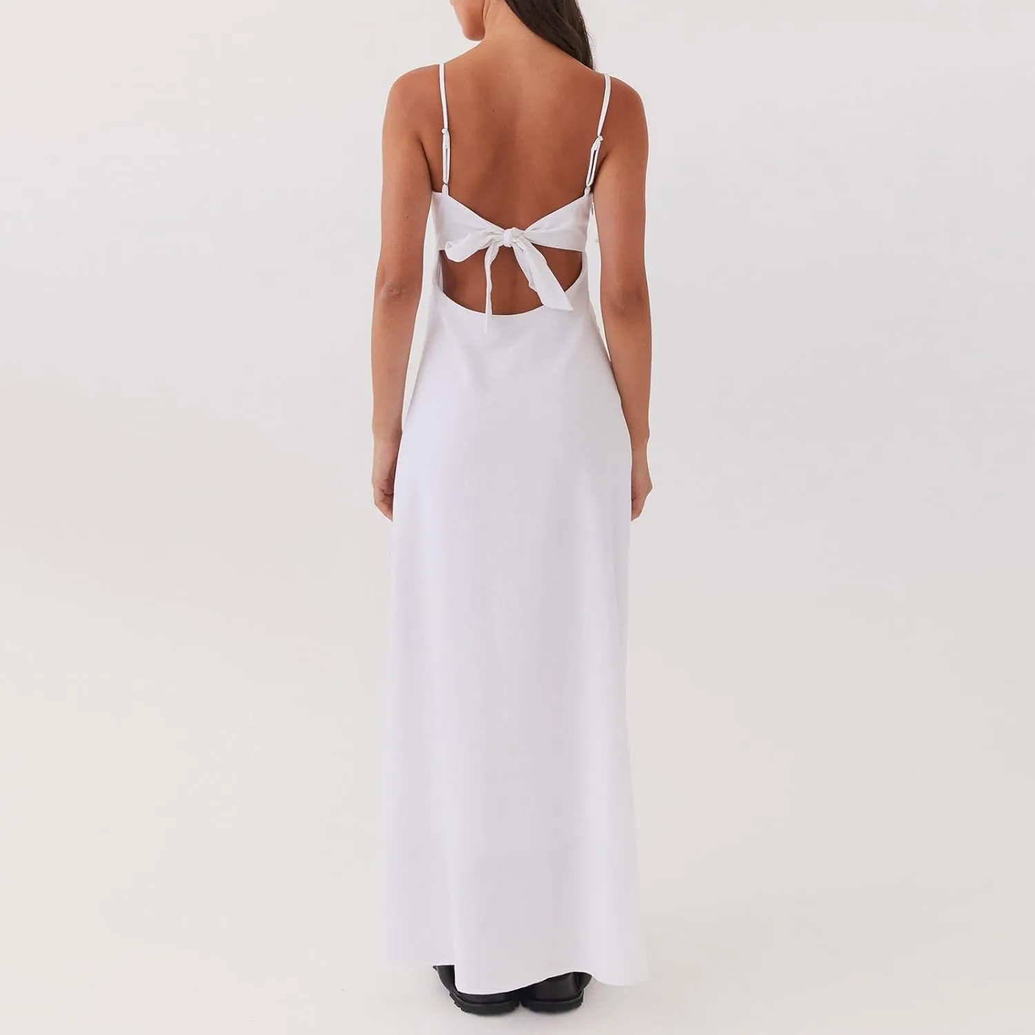 Women Silk Satin Maxi Dress Spaghetti Strap Elegant Open Back Long Formal Dress Cut Out Bodycon Dresses