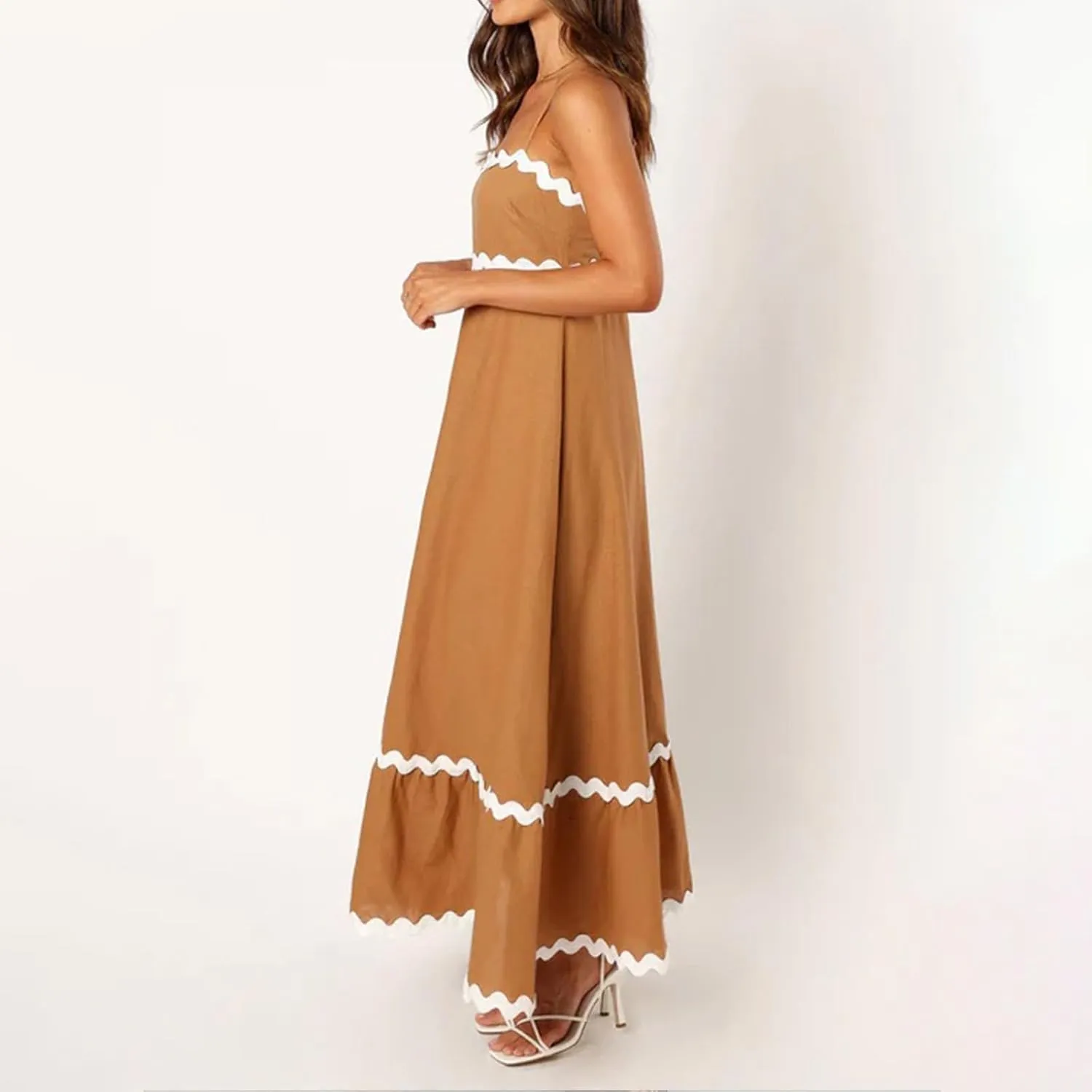 Women Spaghetti Strap Maxi Dresses Trendy Grahpic Design Sundress A Line Elegant Loose Fit Dresses
