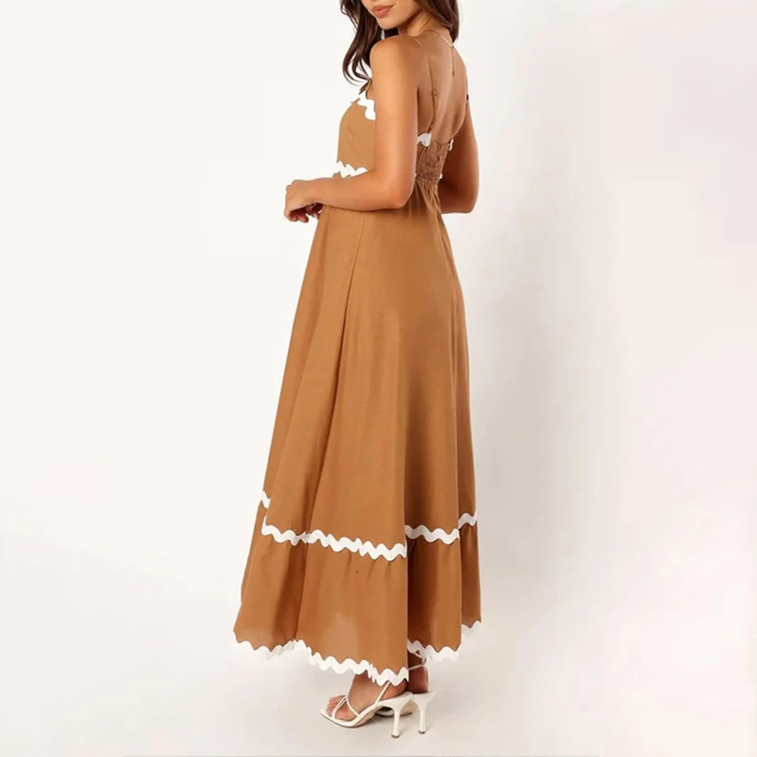 Women Spaghetti Strap Maxi Dresses Trendy Grahpic Design Sundress A Line Elegant Loose Fit Dresses