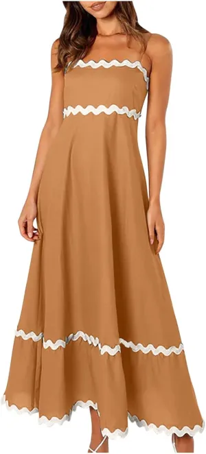 Women Spaghetti Strap Maxi Dresses Trendy Grahpic Design Sundress A Line Elegant Loose Fit Dresses