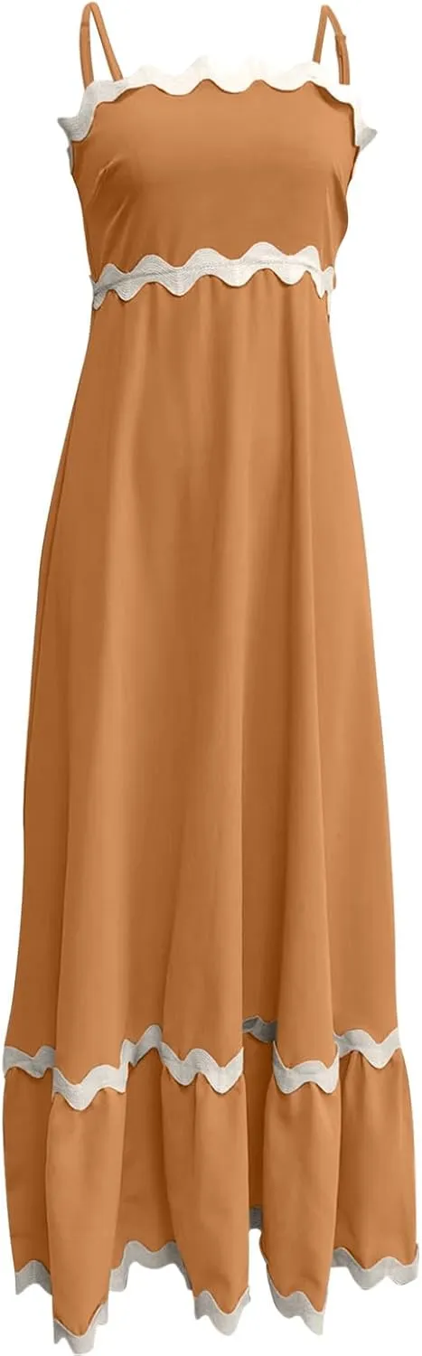 Women Spaghetti Strap Maxi Dresses Trendy Grahpic Design Sundress A Line Elegant Loose Fit Dresses