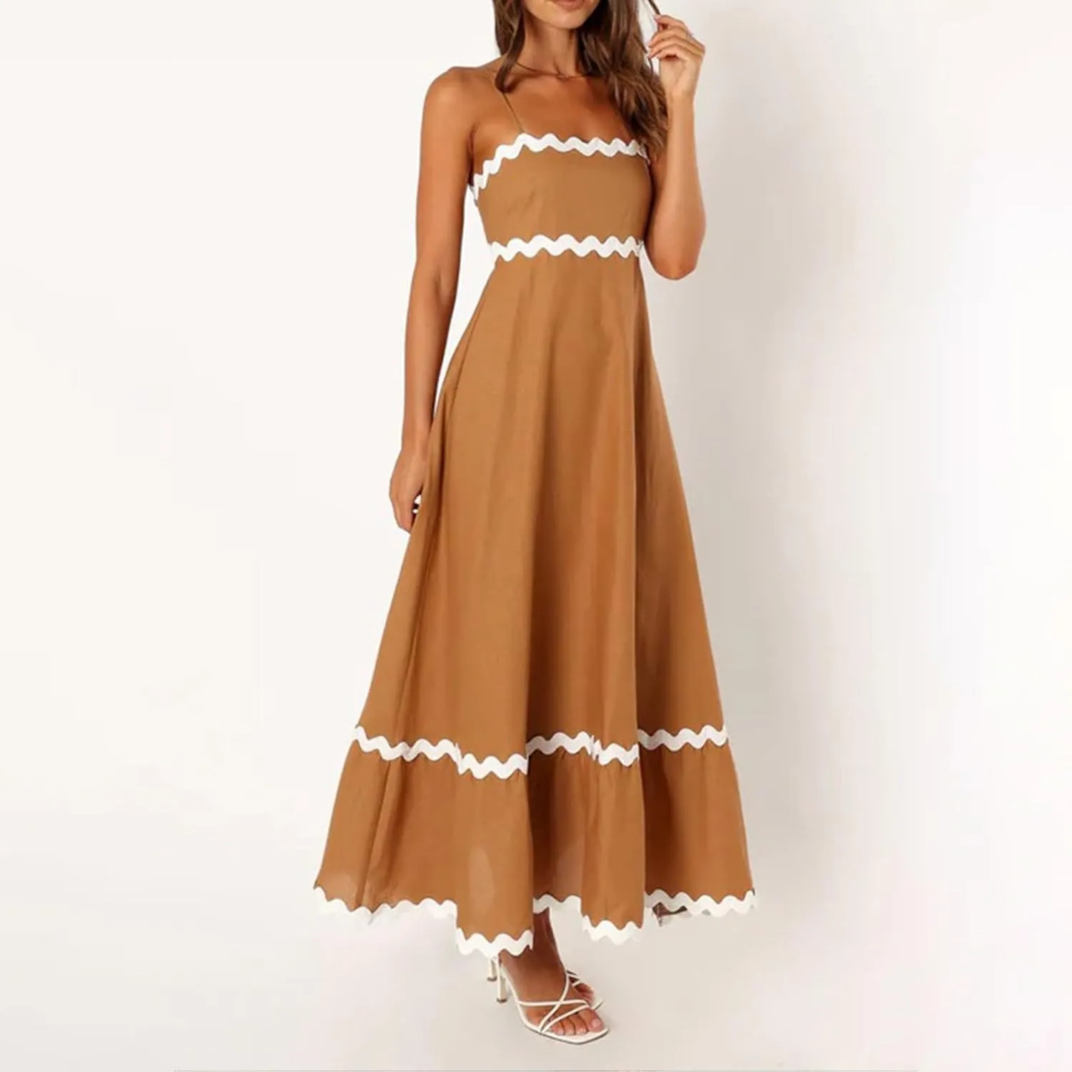 Women Spaghetti Strap Maxi Dresses Trendy Grahpic Design Sundress A Line Elegant Loose Fit Dresses