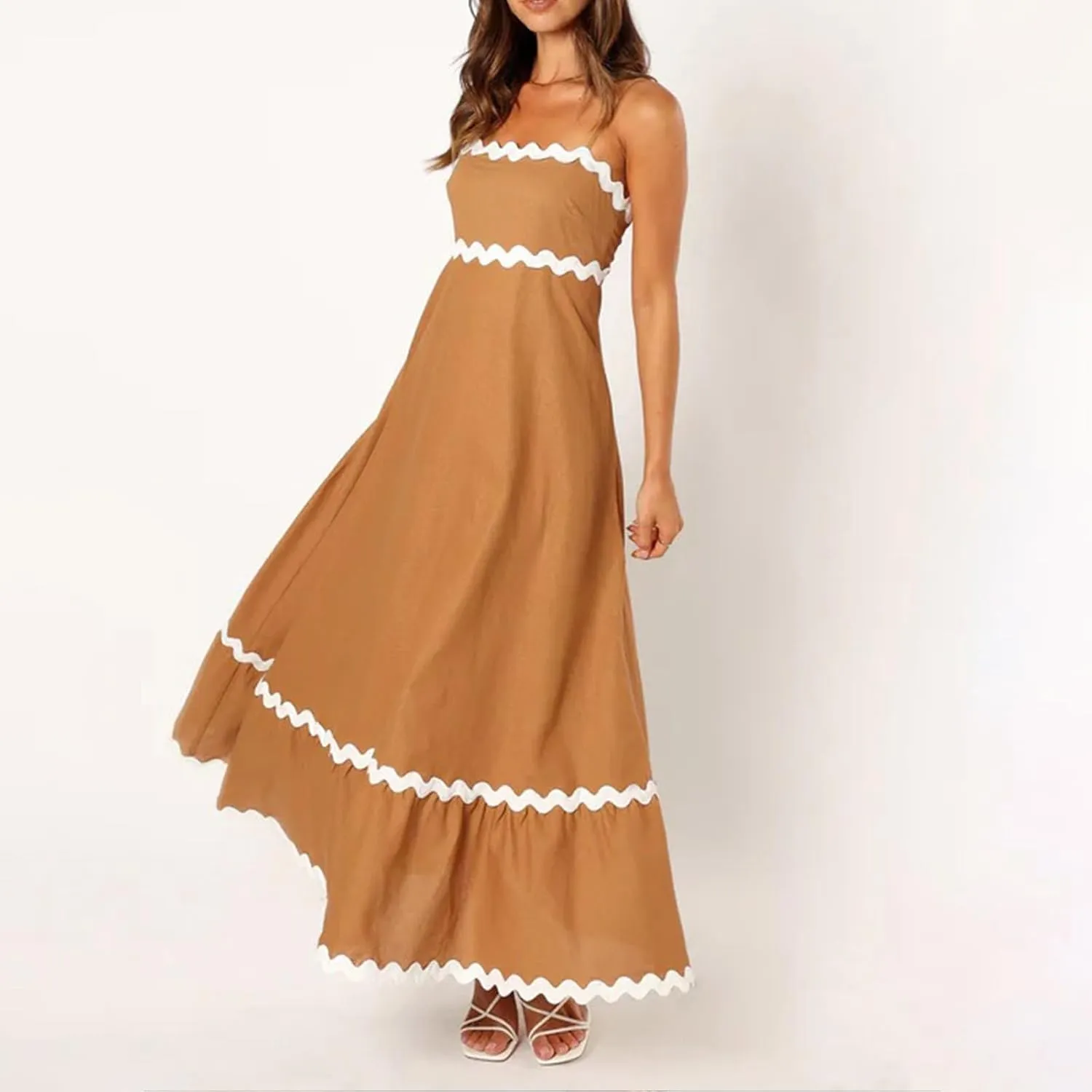 Women Spaghetti Strap Maxi Dresses Trendy Grahpic Design Sundress A Line Elegant Loose Fit Dresses