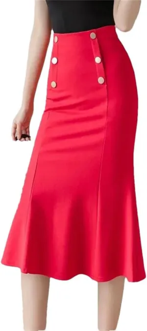 Women Winter Fashion Button High Waist Long Sexy Skirts Elegant Korean Office Midi Skirt