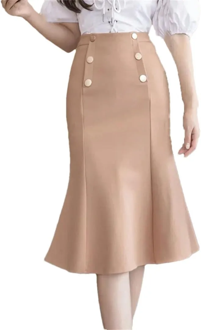 Women Winter Fashion Button High Waist Long Sexy Skirts Elegant Korean Office Midi Skirt
