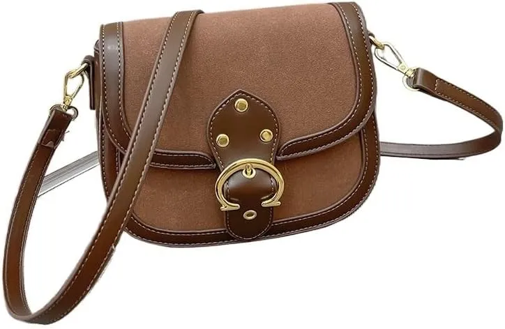 Women's bag frosted saddle bag underarm bag shoulder crossbody bag(Brown)